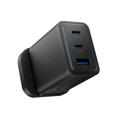 VENTION 65W USB C Charger Plug, 3-Port Macbook Charger 65W GaN Charger Fast Charging Wall Charger Plug Compatible with MacBook Pro/Air, iPad, iPhone, Pixel, Steam Deck, and More