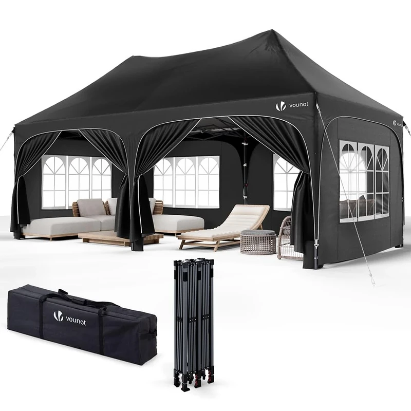 VOUNOT® 3mx6m Pop Up Gazebo with 6 Removable Sidewalls & 6 Weight Bags, Carry Bag Included - Marquee Garden Party Tent Outdoor, Waterproof, Anti-UV, Ideal for Camping, Festivals and Weddings, Black