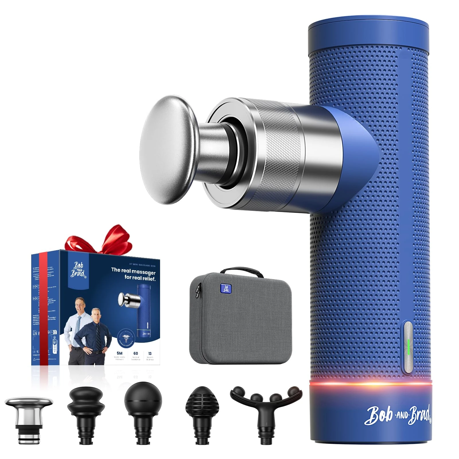 Bob and Brad A7 Mini Massage Gun with 11MM Amplitude, 3200 RPM Portable Percussion Muscle Massage Gun Deep Tissue, 2550 mAh, USB C Fast Charging Quiet Massager Gun for Muscle Pain Relief Gifts for Men