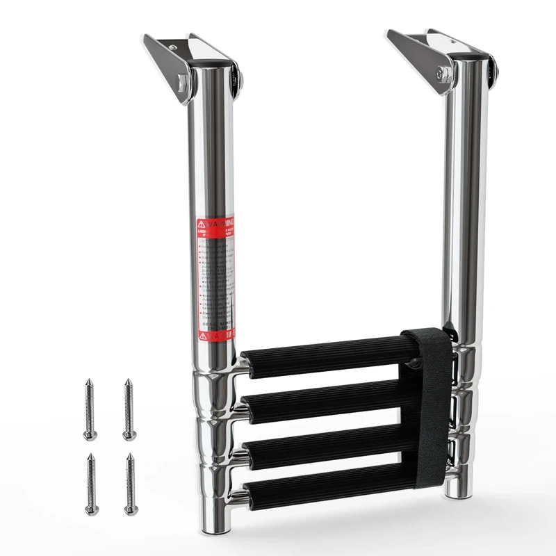 LUISLADDERS Boat Ladder 4 Step Folding for Fishing Boat, 900 lbs Capacity 316 Stainless Steel Dock Ladder Extension for Lake Flip Up, Telescoping Swimming Pool Ladder for Boat, Yacht, Pond