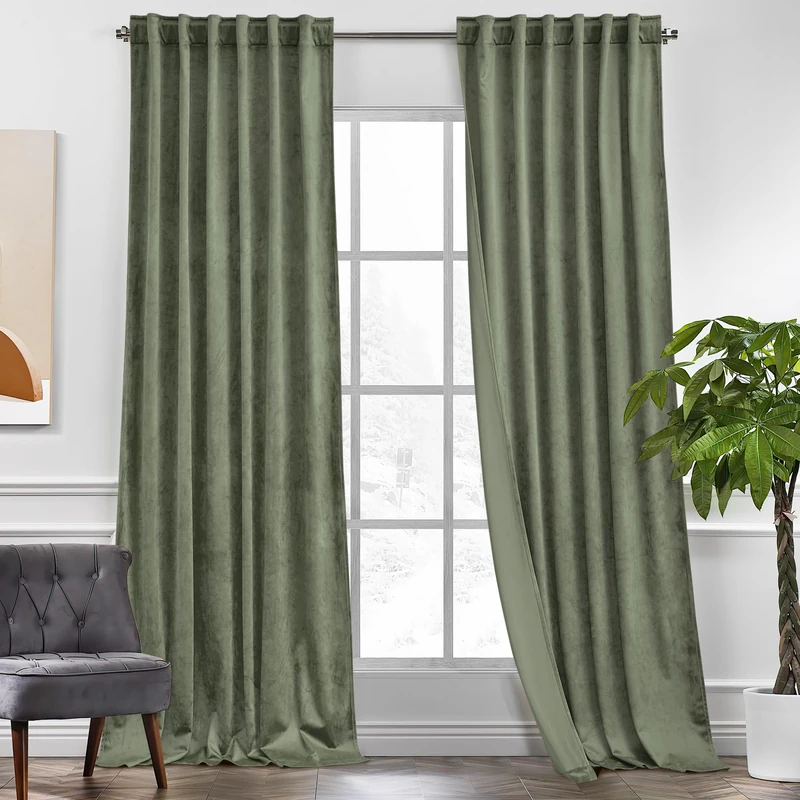 KGORGE Velvet Curtains Sage Green Blackout 102 inches 2 Panels for Bedroom