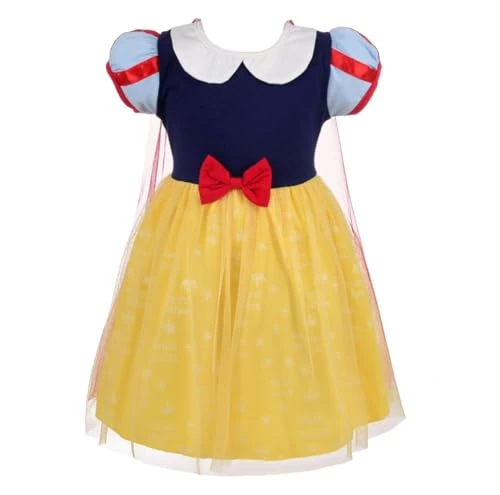 Lito Angels Princess Snow White Costume Fancy Tulle Dress with Cape and Red Bow Hair Hoop for Baby Kids Girls Age 6 Months to 5 Years