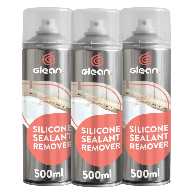 GLEAN Silicone Sealant Remover Spray | 3x500ml | Powerful, Fast Acting Silicone Remover | Easy Application Spray For Removing Bathroom Sealant | Shower Trays, Baths, Sinks, Toilets