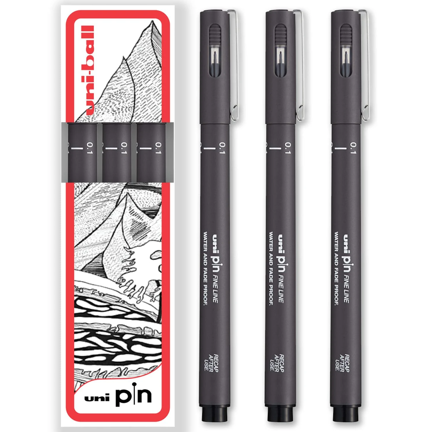 uni-ball PIN Fineliners | Fine Tipped Writing Pens | Water & Fade Resistant Ink | Ideal for Sketching, Scrapbooking, Outlining, Art, Technical Drawing | In Gift Box (Dark Grey - 0.1mm, 3)
