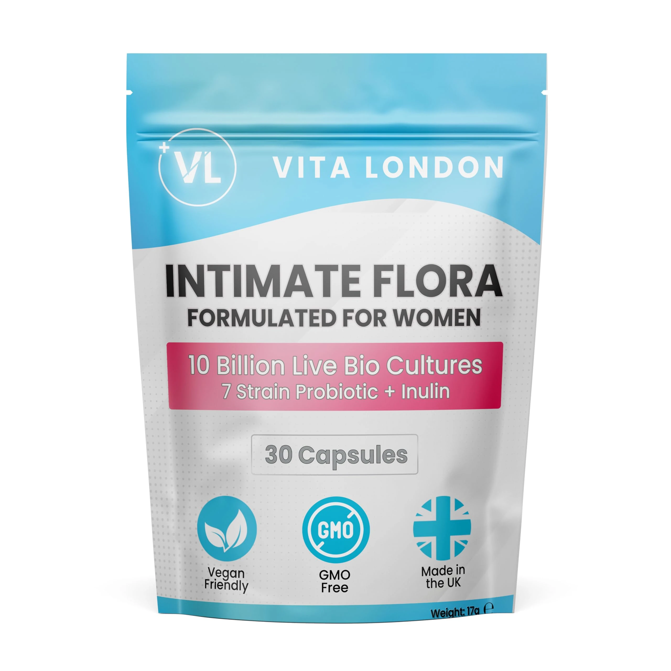 Intimate Flora Probiotics for Women | 10 Billion Live Bio Cultures | 7 Strain Probiotic + Inulin | 30 Capsules (Not Tablet, Gummies or Powder) | Vegan, Made in UK