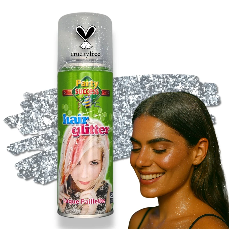 Party-Success Temporary Hair Silver Glitter Colour Spray, Wash-Out Formula - 125ml, Ideal for Kids Parties, Fancy Dress & Christmas Stocking Fillers