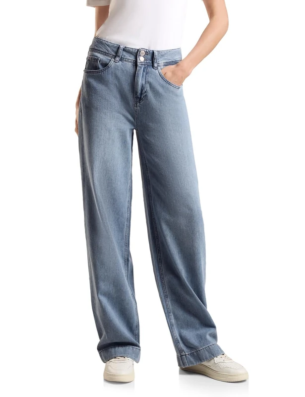 Street One Women's A377996 Jeans Wide Leg, Light Blue Washed, 30W x 30L