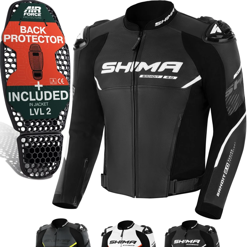 SHIMA BANDIT Motorbike Jackets for Men AIRFORCE Back Protector Armour Riding Leather Motorcycle Jacket Summer Sport Bikers Ventilated Motorbike Suit Armoured Bike Motorcycles (Mens, Black, 52)