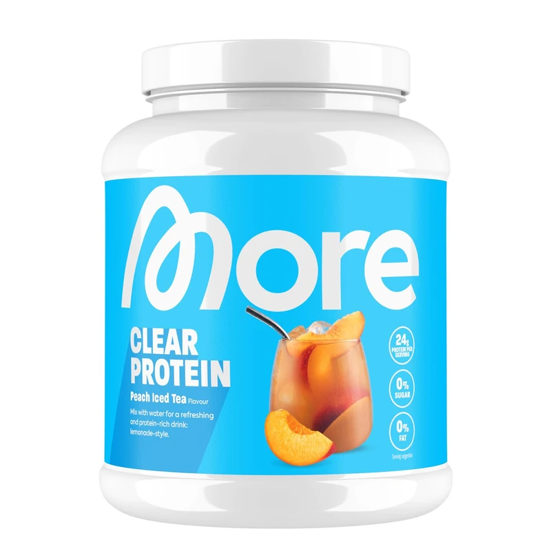 More Clear Protein, Peach Iced Tea, 600 g, 1.32 lbs, 20 Servings, Protein Drink with whey Isolate, Clear whey, Lactose Free, Made in Germany