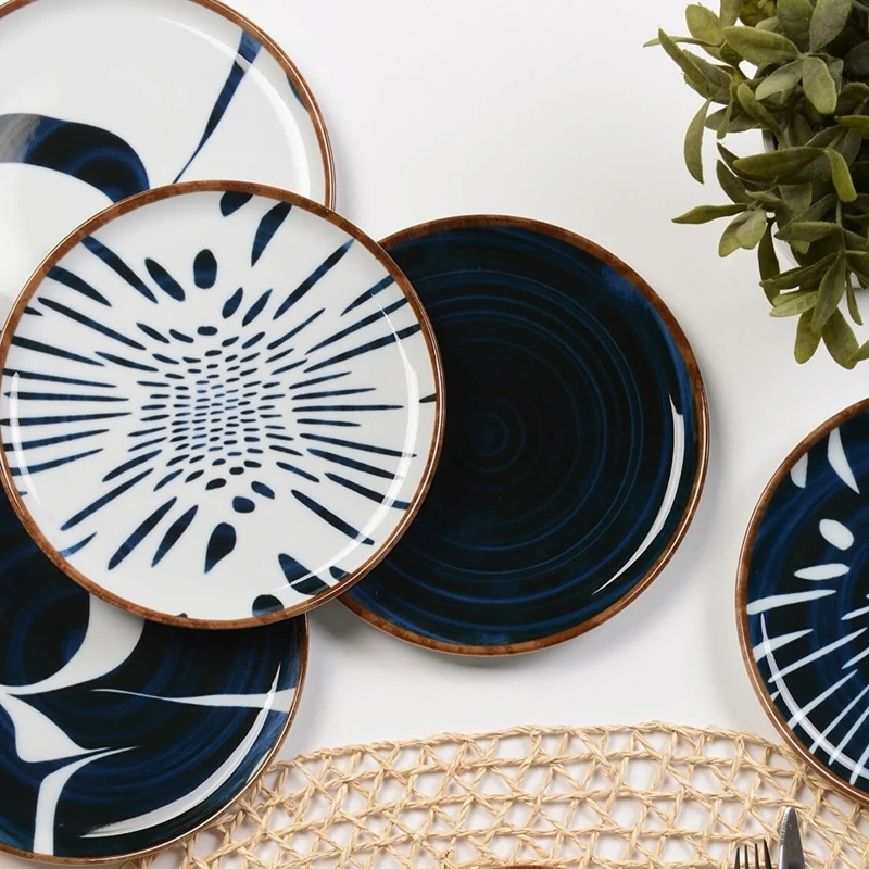 WELL HOME MOBILIARIO & DECORACIÓN Set of Dessert Plates (6 Pieces) Porcelain Navy Blue and White 21 cm - Image 1