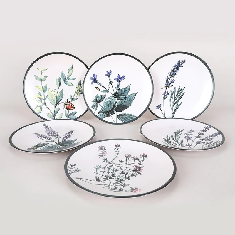 WELL HOME MOBILIARIO & DECORACIÓN Service Plate Set (6 Pieces) Ceramic White, Green, Purple and Black