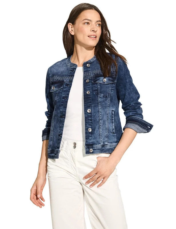 Cecil Women's B212209 Denim Jacket, Mid Blue Wash, One Size