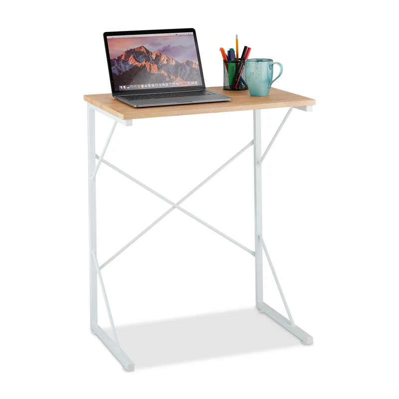 Relaxdays Small Laptop Desk, Compact Computer Table, Home Office, Small, HxWxD: 75 x 60 x 40 cm, MDF & Metal, White