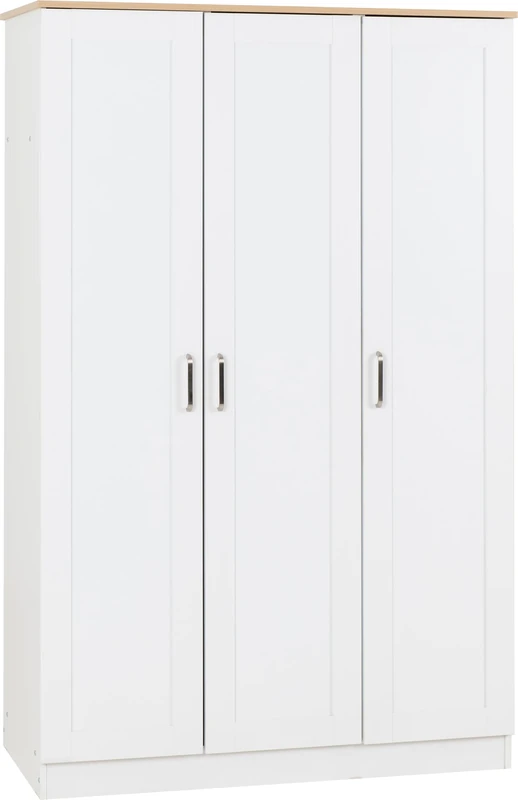 Seconique Portland 3 Door Wardrobe in White/Oak Effect