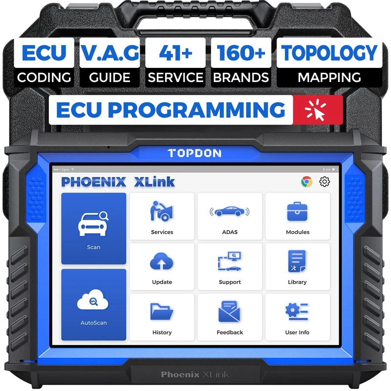 TOPDON Phoenix XLink ECU Programming Diagnostic Tool, Diagnostic Scanner with Online ECU Coding, 41 Service, Bidirectional Control, V.A.G Guided, Topology Mapping, CAN FD & DoIP Support, 2-Year Update