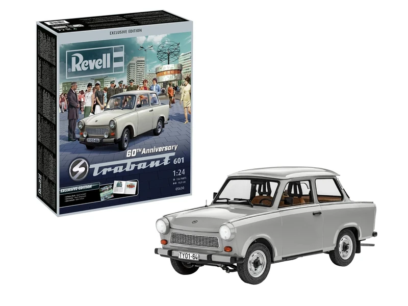 Revell 05630 60th Anniversary Trabant 601 "Exclusive Edition 1:24 Scale Unbuilt/Unpainted Plastic Model Kit with Accessories - Image 1