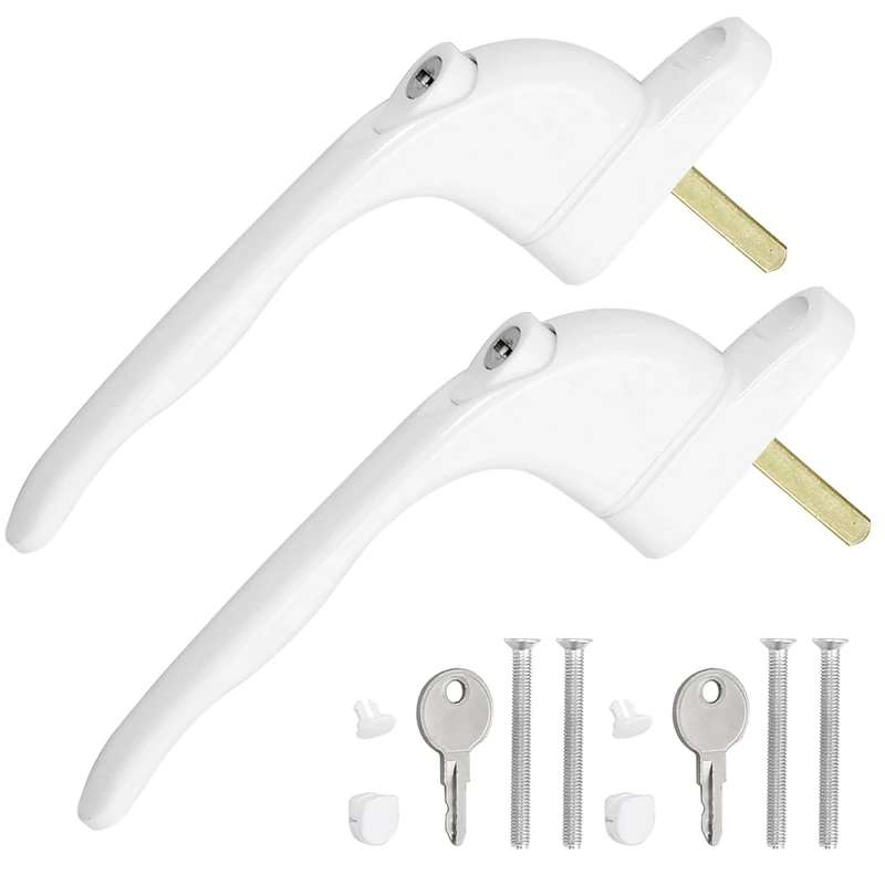 2PCS UPVC Window Handle Lockable Window Handle with Key, Aluminum White Universal Espag Handles with 43mm Spindle for UPVC Window
