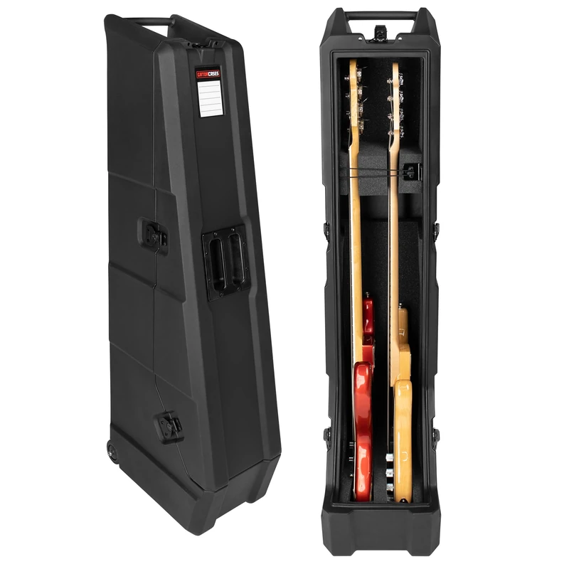 Gator Cases Mini Vault flight case for two electric bass guitars, roto-moulded polyethylene outer shell with thick foam walls, black (GTR-MINIVAULT-B2)