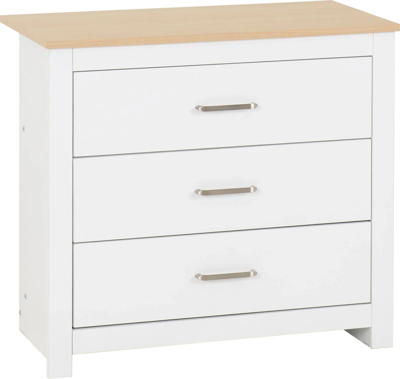 Seconique Portland 3 Drawer Chest in White/Oak Effect