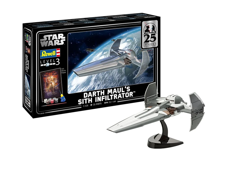 Revell 05638 Gift Set Darth Maul's Sith Infiltrator: EP1 25th 1:120 Scale Unbuilt/Unpainted Plastic Model Kit with Accessories