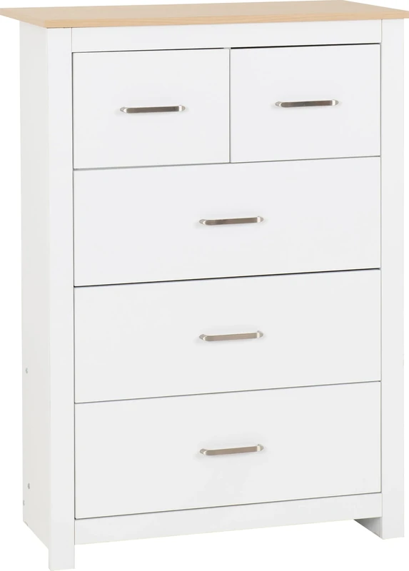 Seconique Portland 3+2 Drawer Chest in White/Oak Effect