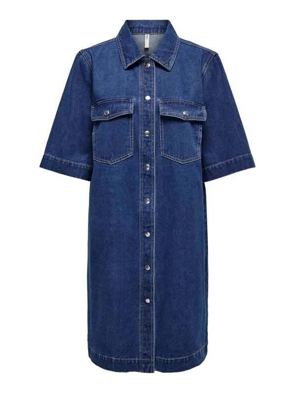 ONLY Onlbelle S/S Button Dress DNM Gua Noos, Dark Denim Blue, M