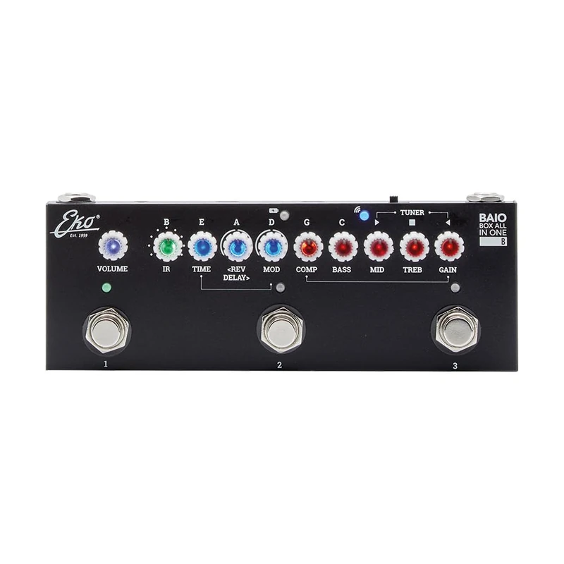EKO GUITARS - BAIO B MULTIEFFECT PEDAL WITH INTEGRATED IR FOR ELECTRIC AND AUDIC BASS, 8 IR Amplifiers, Tone Controls, Compressor, Chorus, Phaser and Delay
