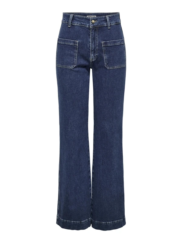 ONLY ONLJUICY Female Wide Leg Jeans High Waist Wide Leg Cut Jeans, Dark Denim Blue, 25W x 32L