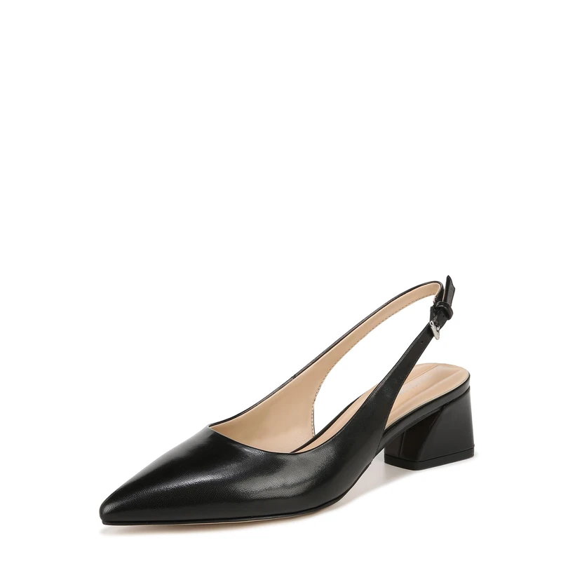 Franco Sarto Women's Racer Slingback Low Block Heel Pointed Toe Pump, Black Leather, 9 UK
