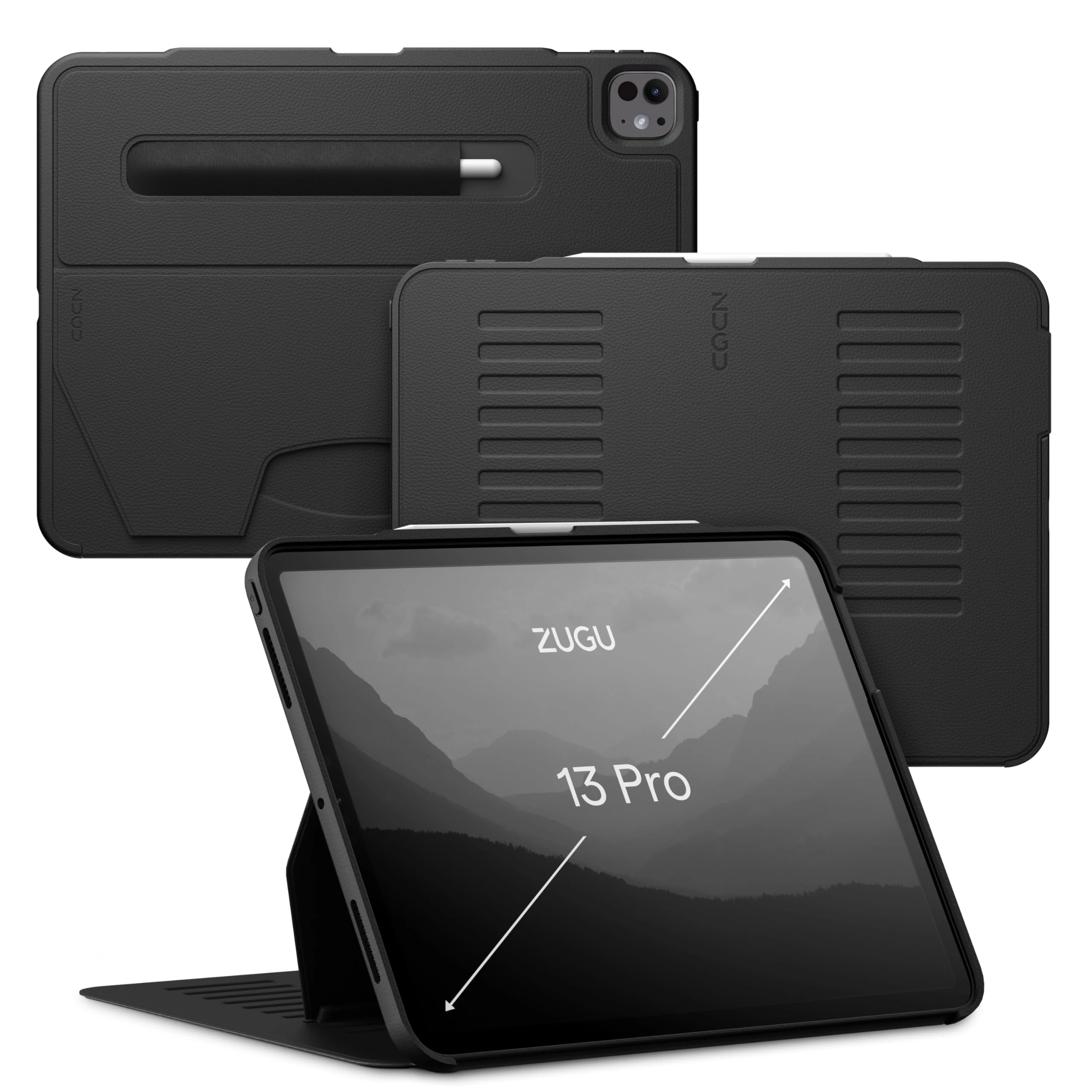 ZUGU CASE for iPad Pro 13 Inch Case (M4 / M5) 2024/2025 - Ultra Slim Protective Cover - Wireless Apple Pencil Charging - Convenient 10-angle Magnetic Stand & Auto Sleep/Wake [ Black ]