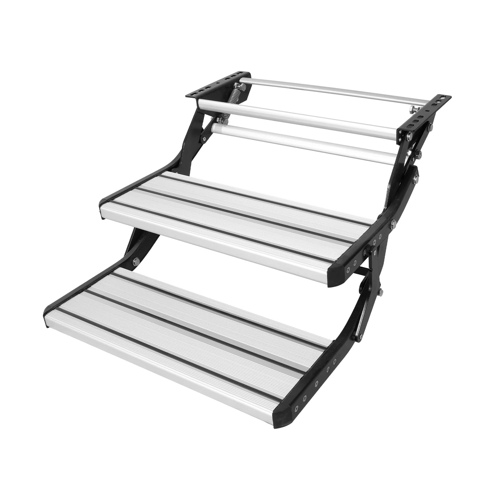 VEVOR 2-Step Retractable, Foldable Aluminum Alloy Stairs - Non-Slip Surface, 440 LBS Load Capacity for Trailers and Campers