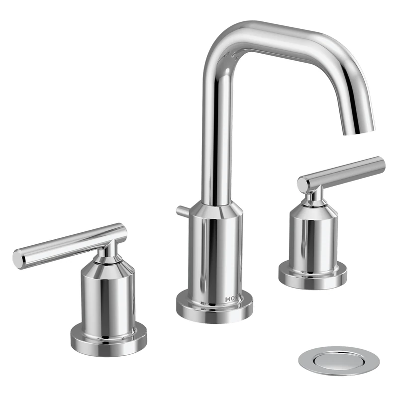 Moen Gibson Chrome Two-Handle High Arc Widespread Bathroom Sink Faucet for 3-Hole Setups with Valve Included, TV6142