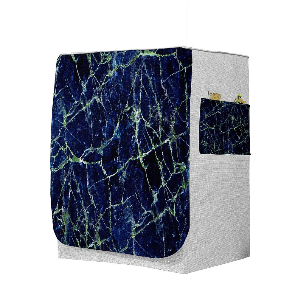 Odot Washer Dustproof Cover Front Load, Washing Machine Dryer Protector Sunscreen Splash Proof Tumble Dryer Case Protective Cover for Most Front Loadi (dark blue marble,L-capacity 10.5-12kg)