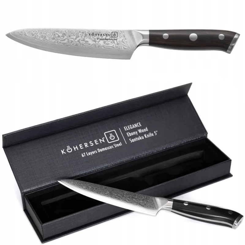 Kohersen Elegance Kitchen Knife Wood Damascus Style Stainless Steel Blades - Image 1