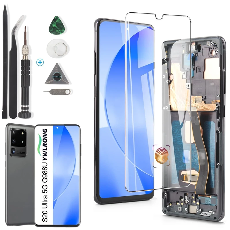 OLED for Samsung Galaxy S20 Ultra 5G Screen Replacement for Samsung S20 Ultra 5G G988 G988U G988U1 G9880 LCD Display Touch Screen Digitizer Assembly with Tools (Support Fingerprint,Black Frame)
