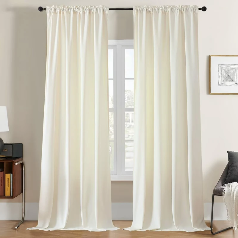 Joydeco White Velvet Curtains 90 inch Length 2 Panels, Luxury Blackout Rod Pocket Thermal Insulated Window Curtains, Super Soft Room Darkening Drapes for Living Dining Room Bedroom,W52 x L90 inches
