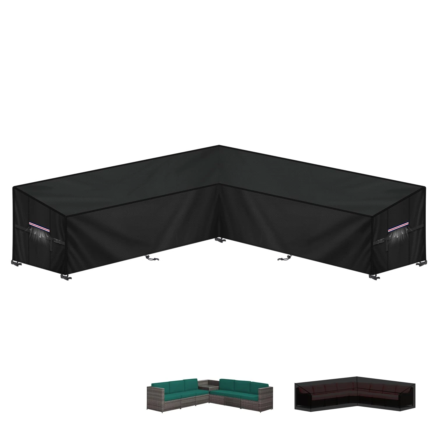 LAMUNI Garden Sofa Cover Outdoor Corner Sofa Cover L-Shape Garden Furniture Covers 420D Oxford Rattan Corner Furniture Cover Waterproof Outdoor Rattan Sofa Covers for Outside, 265x265x100x90/65cm