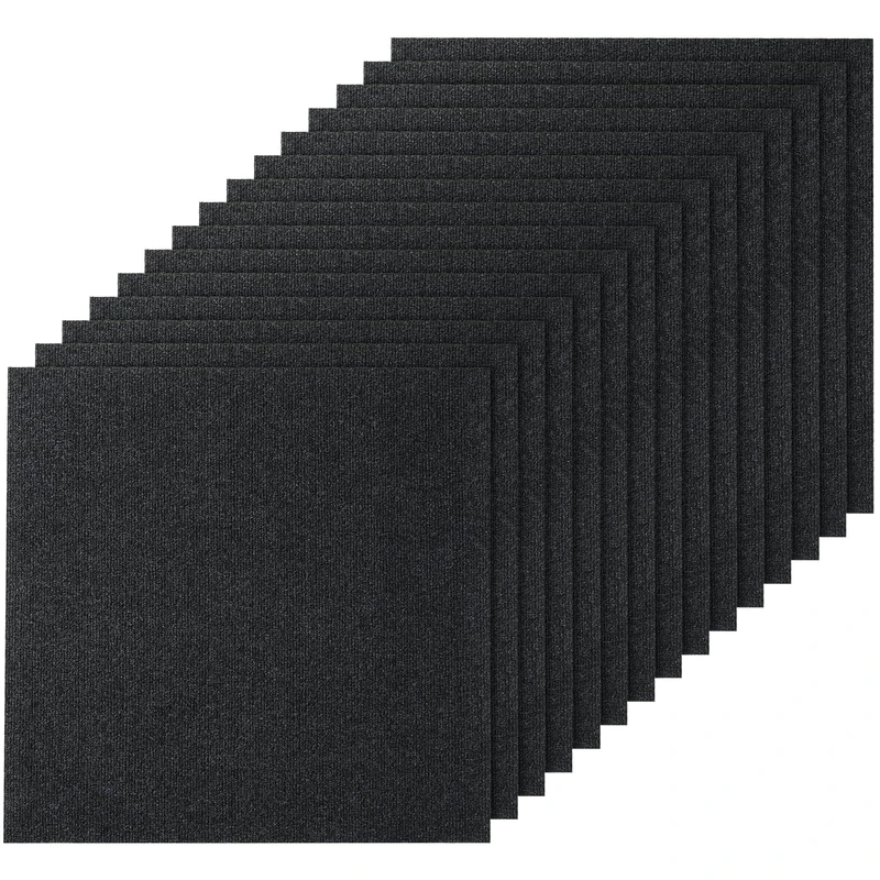 VEVOR Carpet Tiles Peel and Stick, 24” x 24” Squares Self Adhesive Carpet Floor Tile, Soft Padded Carpet Tiles, Easy Install DIY for Bedroom Living Room Indoor Outdoor (15Tiles, Carbon Black)