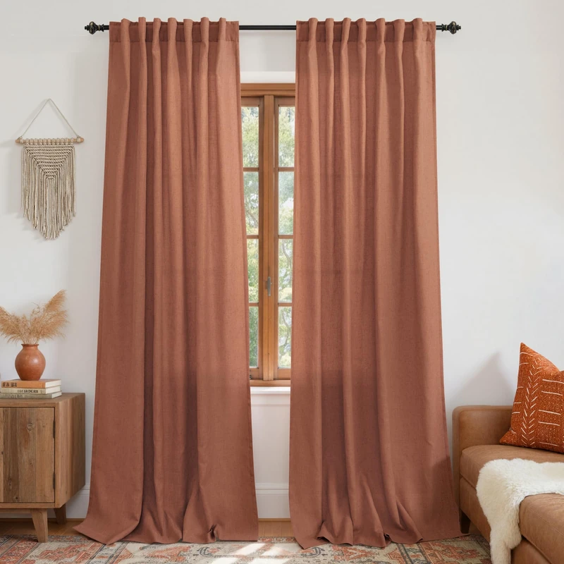 KOUFALL Linen Sheer Curtains for Living Room 52" x 90" Terracotta Back