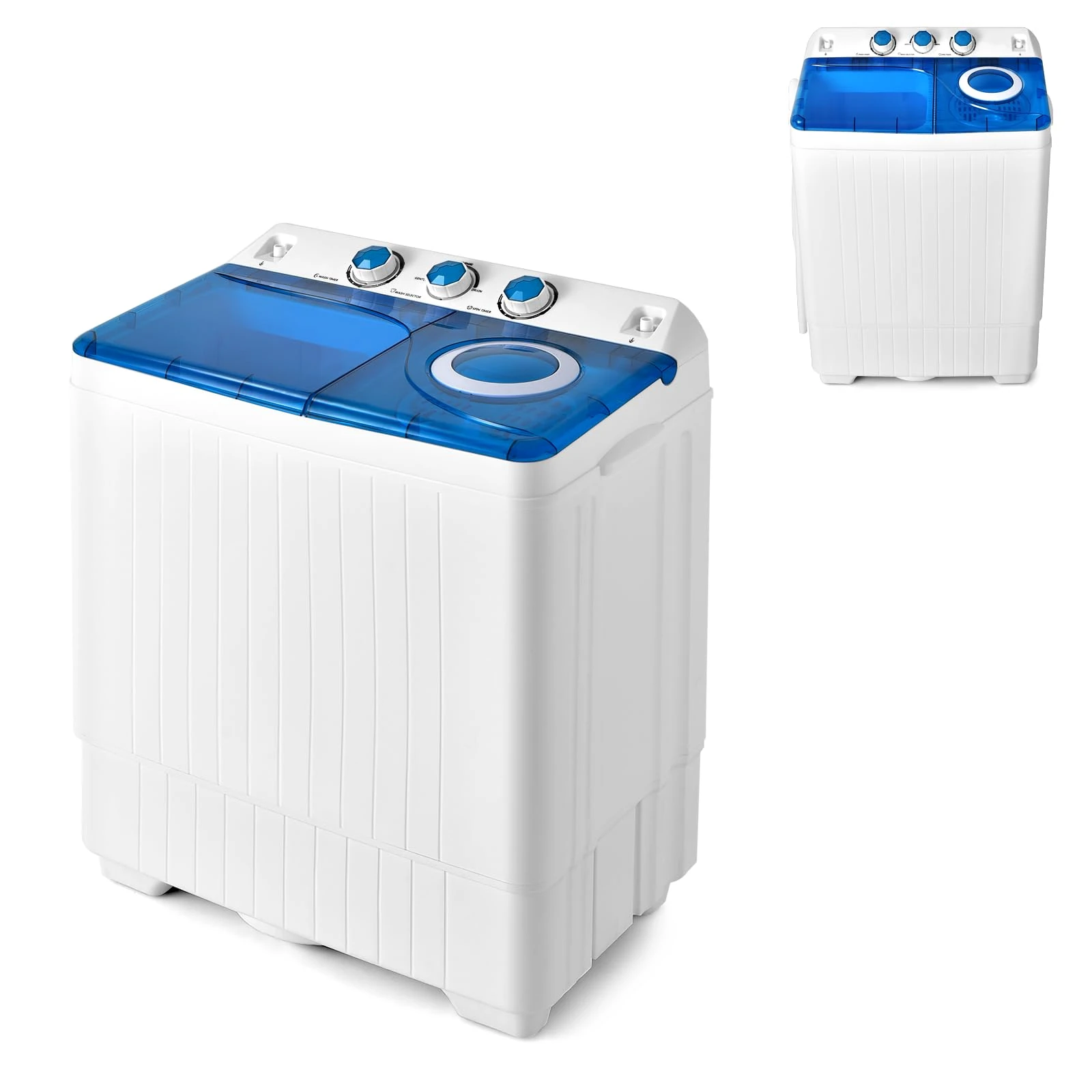 HOMFME Twin Tub Washing Machine, 8.5 KG Total Capacity Compact Washer and Spin Dryer Combo with 3 Modes, Timer and Drain Pump, Portable Mini Laundry Washer for Home Dorm Camping RVs (Blue)