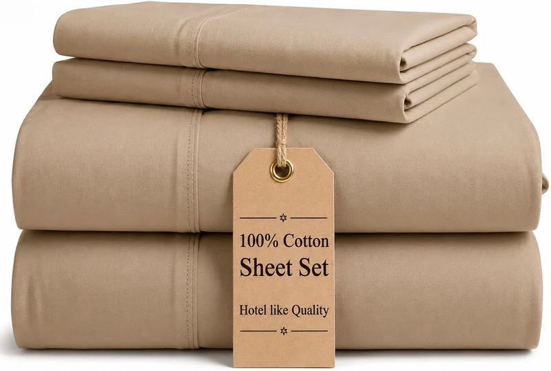Good Sleep Bedding Queen Sheets Set - 4 Piece, 100% Cotton Sheets Queen Size Set, 800 Thread Count 16" Deep Pocket Queen Sheet Set, Soft & Breathable Bedsheets Queen Size with Pillow Cases - Taupe