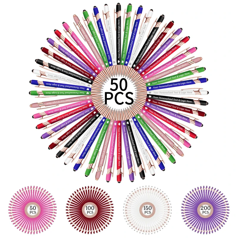 STREADVE 50 Personalised Pen Add Your Own Logo Name Pens Engraved Customised Ballpoint Pen Writing Stylus Pen Custom Business Hotel Reception Promotion Gift Unique Present