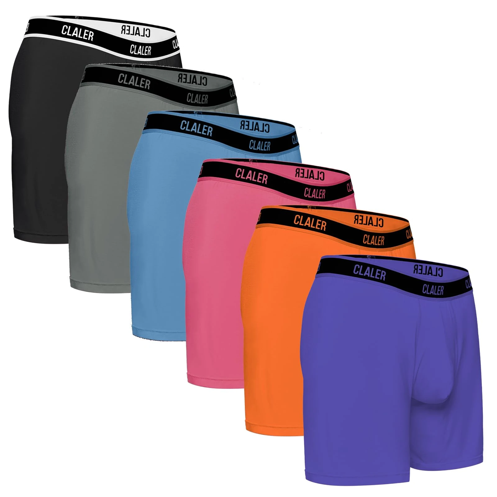 CLALER Bamboo Boxers Mens Anti Chafing Soft Comfortable Boxer Briefs Longer Leg - Mens Underwear Trunks- Moisture Wicking 6Pack(Black*1,Gray*1,Blue*1,Orange*1,Purple*1,Pink*1,XXL)