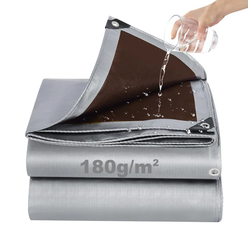 Tarpaulin Waterproof Heavy Duty - Thick 180 g/m² Resistant Outdoor Waterproof Tarpaulin 4m x 6m, Frost-Resistant, UV Protection PE Plastic Tarp for Garden, Gazebo, Camping, Furniture, Shed (Coffee)