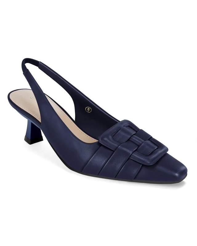 Womens Slingback Heels Low Kitten Heel Closed Toe Dress Shoes Sexy Elegant Wedding Office Pumps, Blue, 6.5 UK