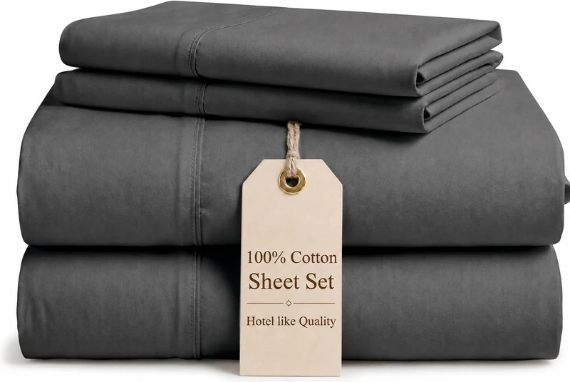 Good Sleep Bedding Sheets Queen Size Bed Set - 4 Piece Queen Sheets Deep Pocket 16 Inch, 100% Cotton Bed Sheets Queen Set, 800 TC Luxury Hotel Queen Size, Soft & Breathable - Dark Grey