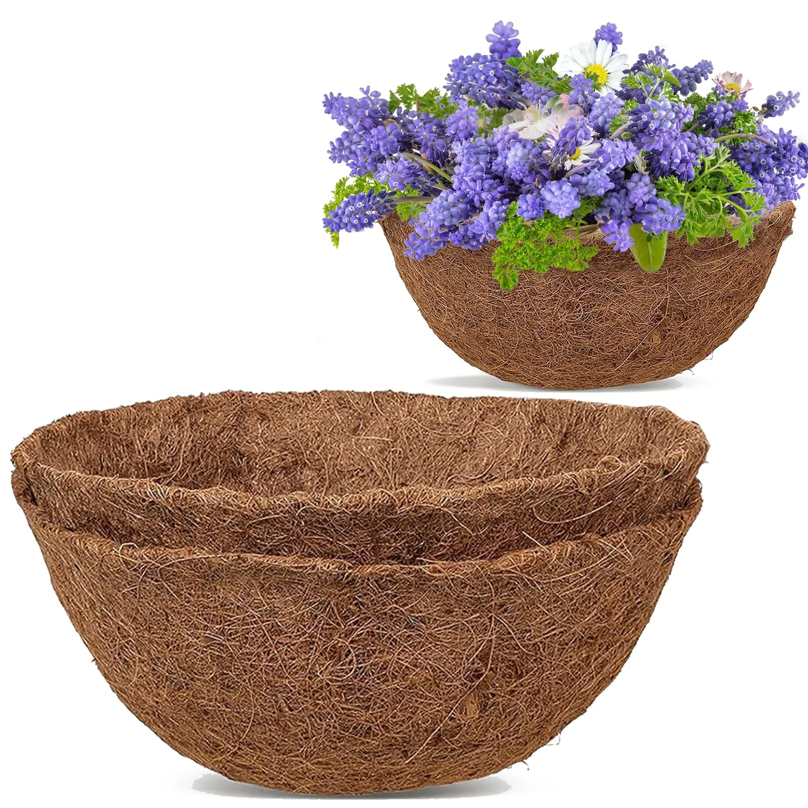 GOTVUGE 2 Packs Round Coco Coir Liner 14 Inch, Natural Coconut Fiber for Indoor and Outdoor Garden Hanging Basket Liners in Window Boxes