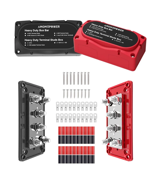 jamgoer 450A Bus Bar 12v Power Distribution Block 6 x 5/16"(M8) Terminal Block Heavy Duty Waterproof Buss Bar Junction Block Marine Battery Bus bar for Automotive Boat Solar System