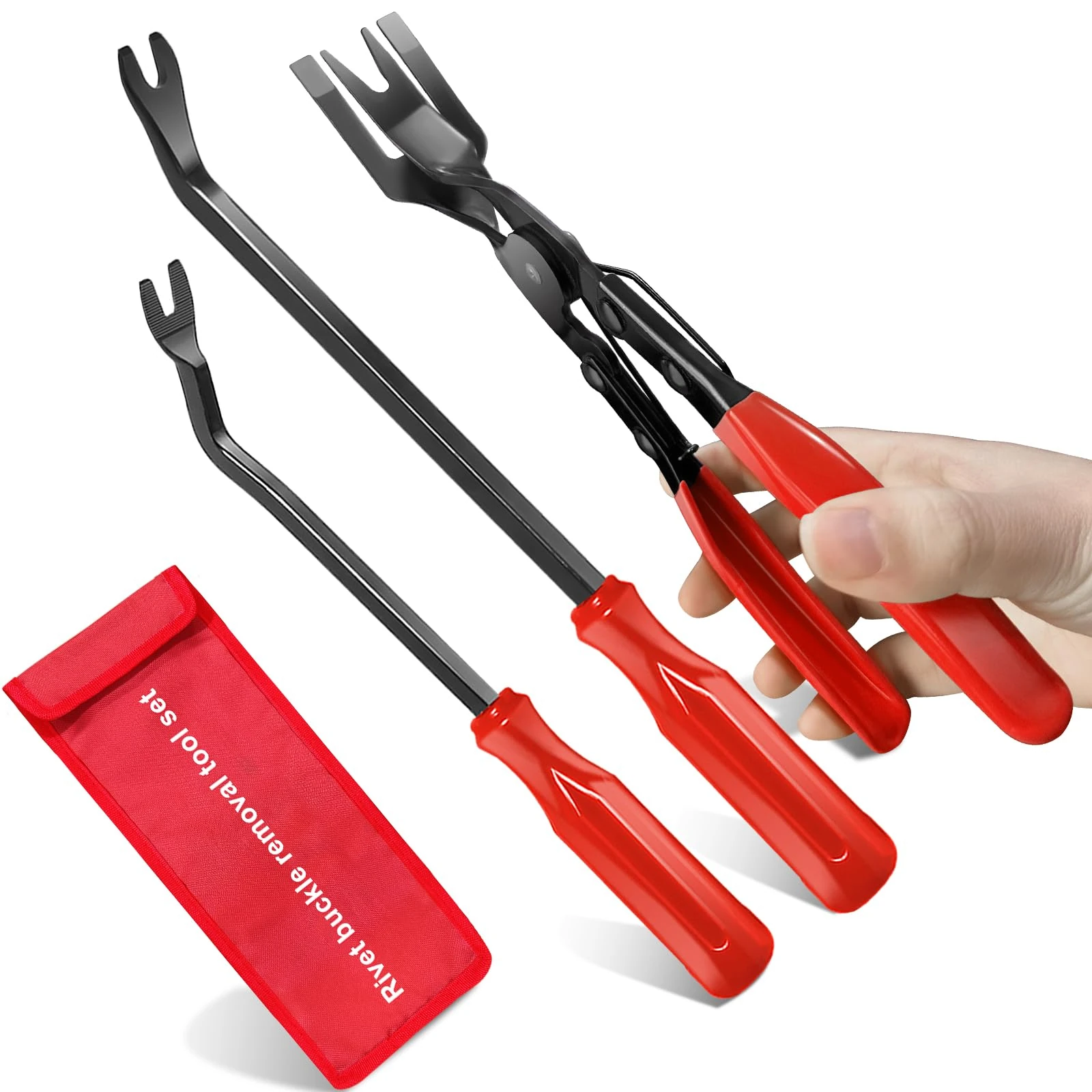 XBVV 3 Pcs Clip Remover Tool, Clip Pliers Set Fastener Remover, Car Removal Tool Set with Storage Bag, Auto Trim Removal Kit for Door Panel Dashboard Repair Kit