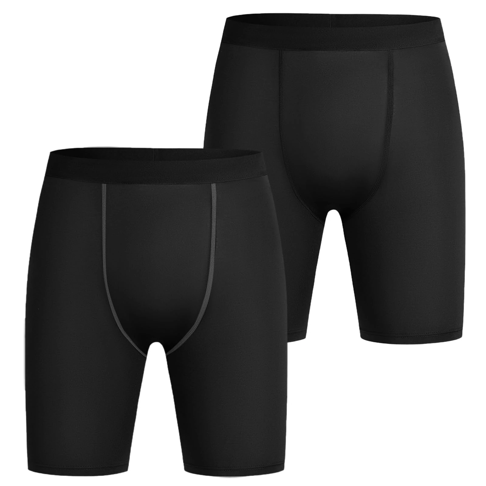 AUYAO Men's 2 Pcs Compression Base Layer Shorts, Black, L, Solid, Breathable, Stretchable, Cycling, Running, 2 Side Pockets, 7 Inch Inseam, Regular Rise, Boxer Shorts
